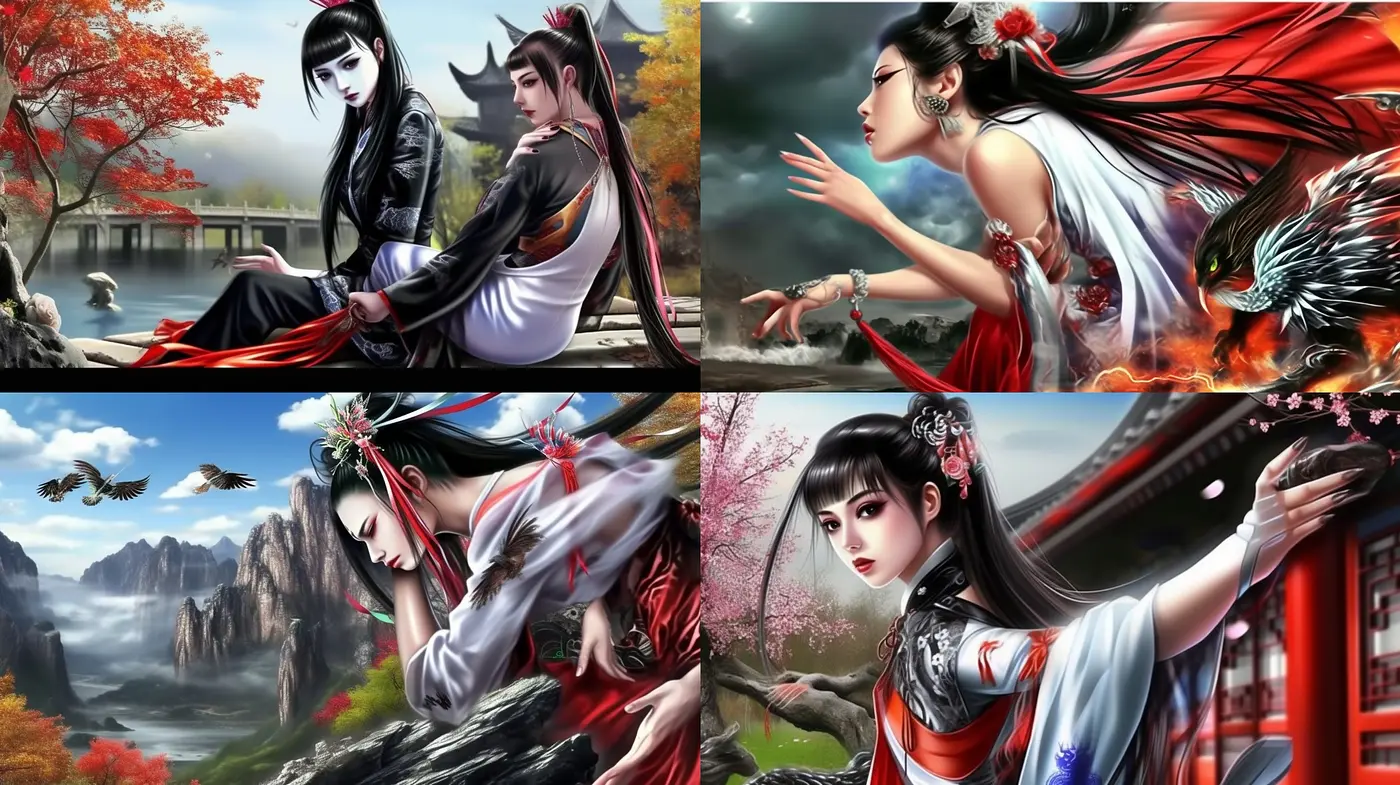 Ethereal Elegance in Eastern Illustration: A Harmony of Dreamlike Tranquility and Dynamic Vitality - Midjourney sref style
