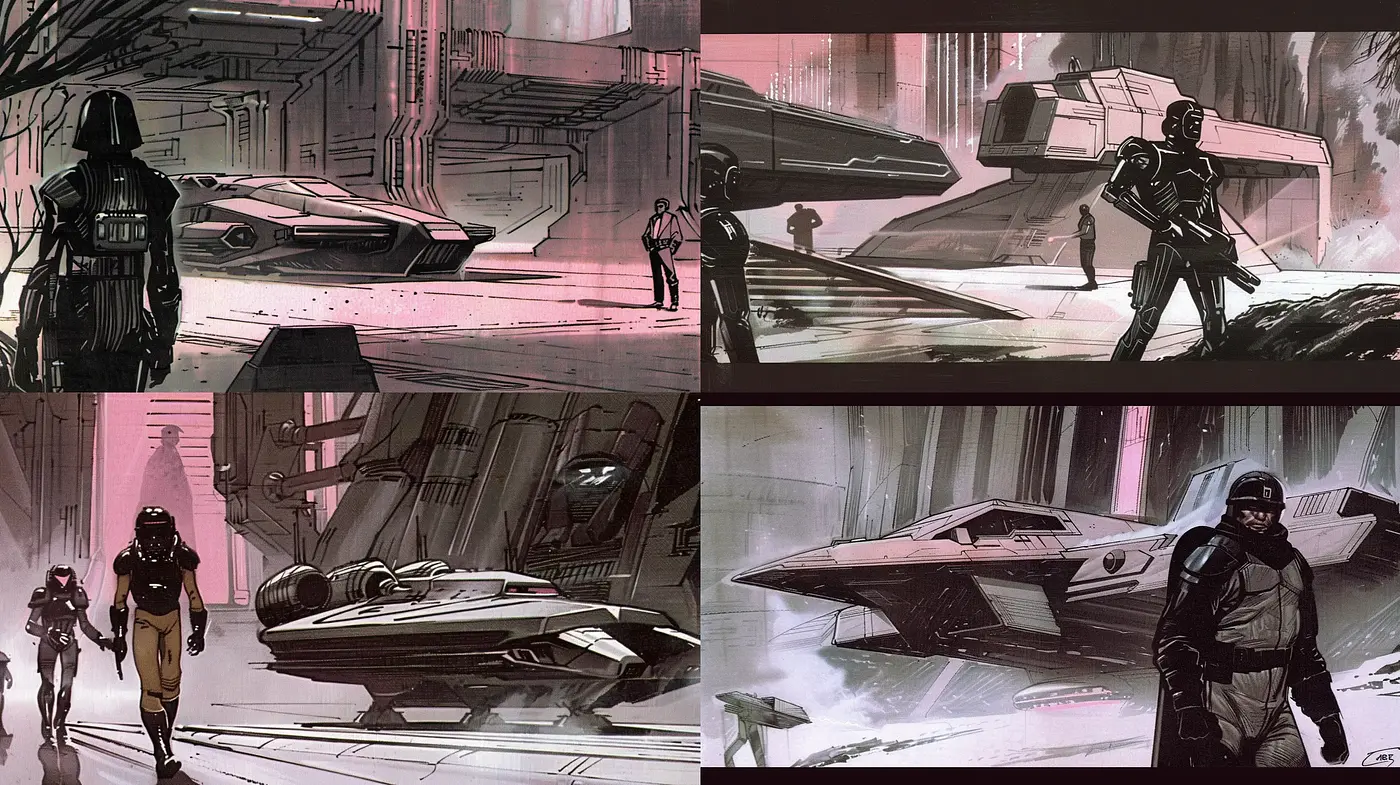 Futuristic Dystopian Sketches in Muted Tones - Midjourney sref style