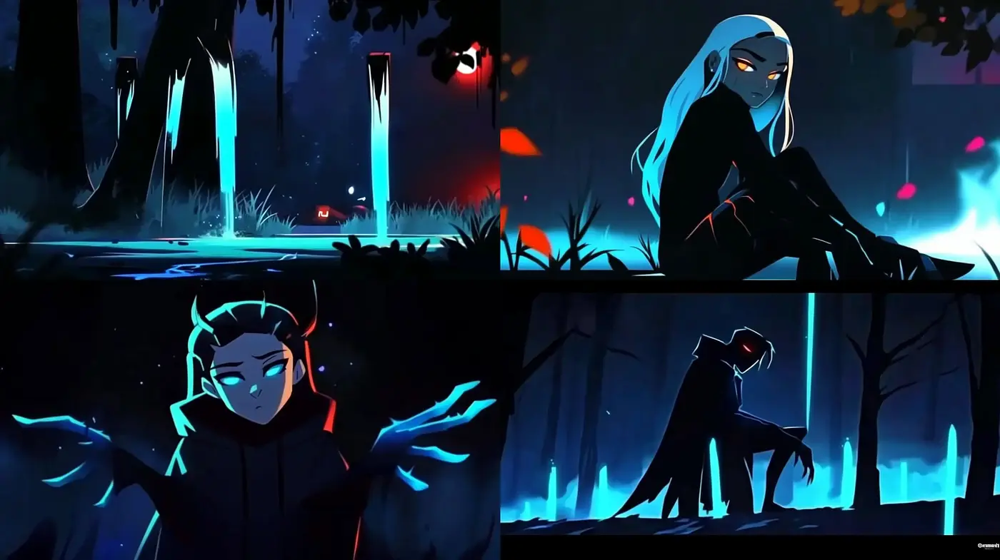 Nocturnal Elegance in Silhouetted Anime-Inspired Artistry - Midjourney sref style