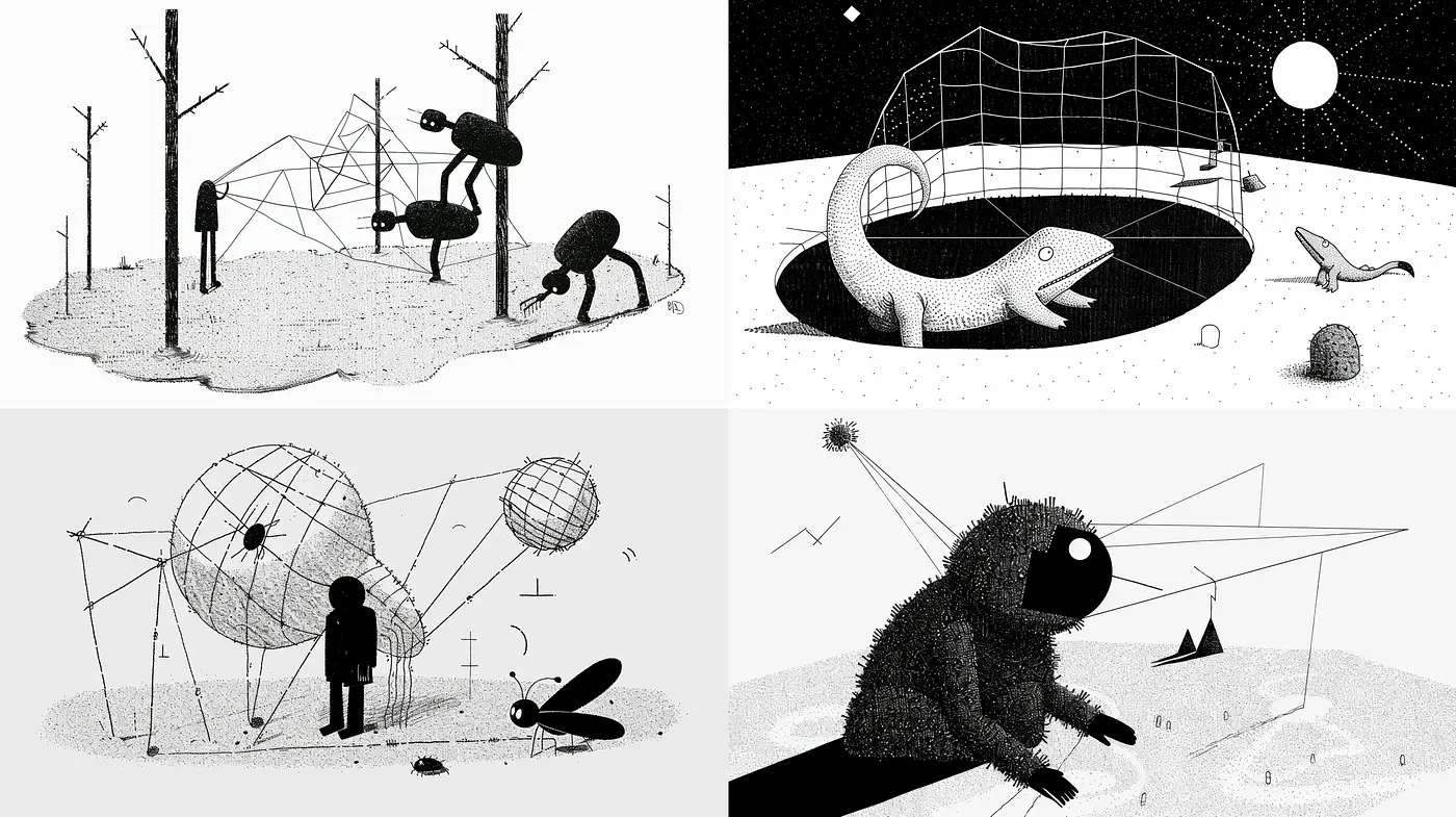 Monochromatic Surreal Landscape Interpretation - Midjourney sref style