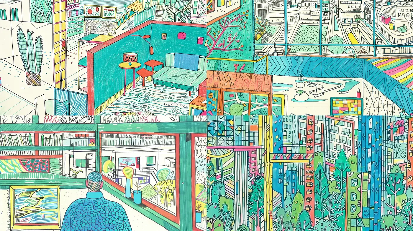 Multilayered Crosshatch Dreamscape in Pastel - Midjourney sref style