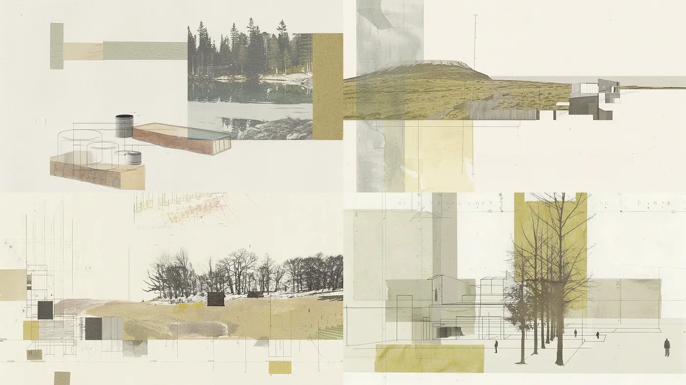 Abstract Architectural Collage with Sepia Overtones - Midjourney sref style