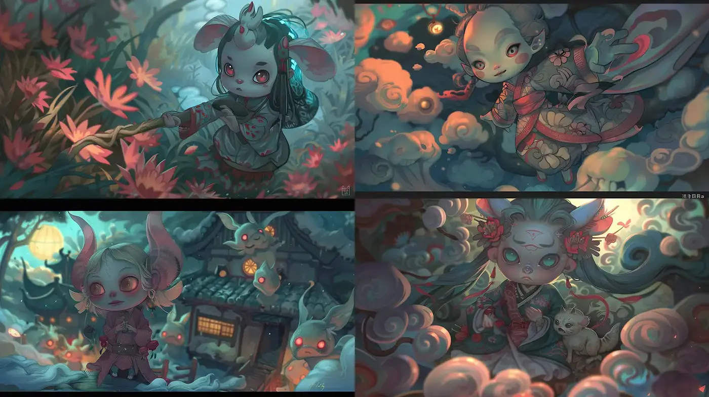 Whimsical Fantastical Characters in Ethereal Environments - Midjourney sref style