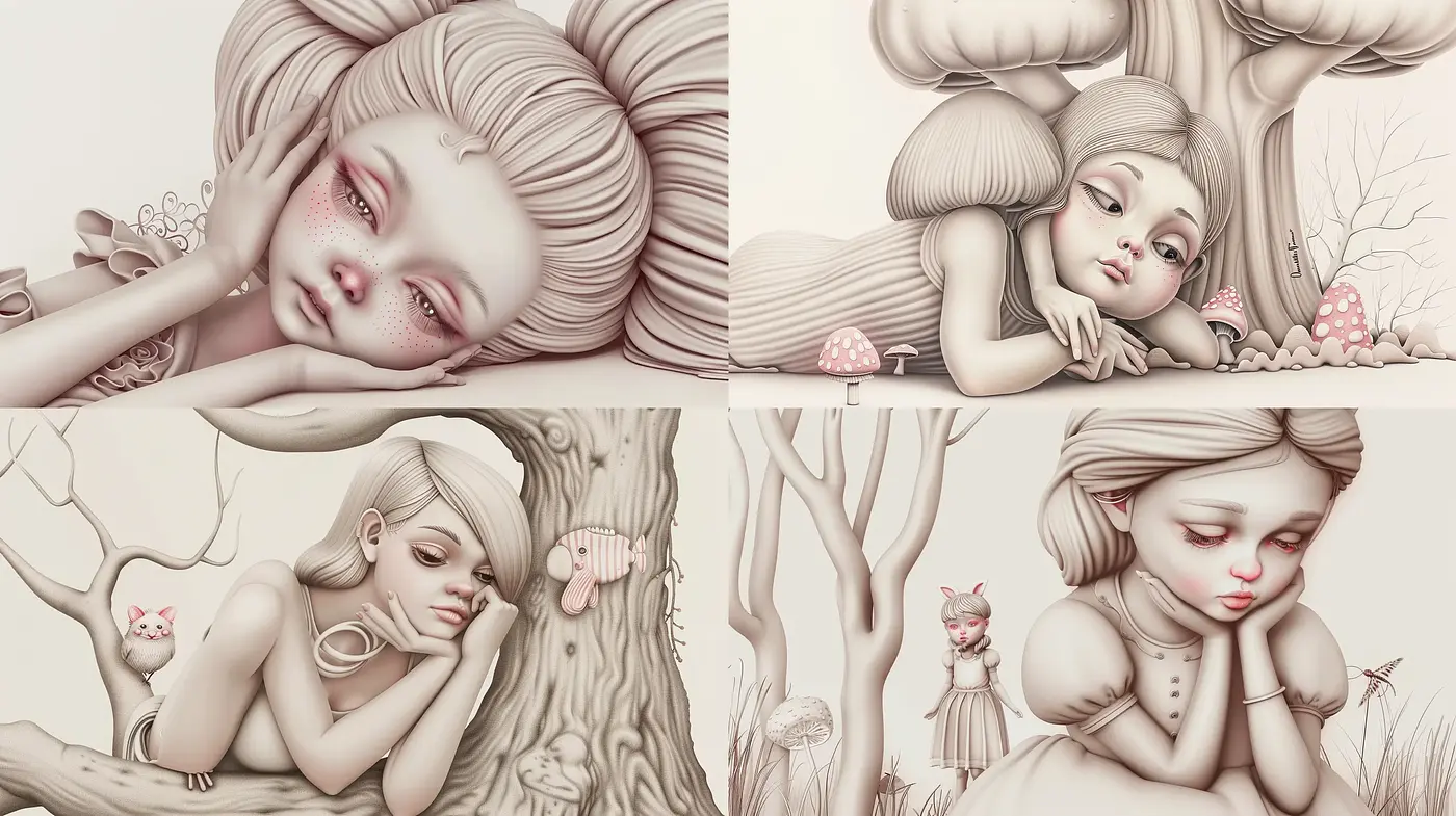 Surreal Soft-Toned Fantasy with a Touch of Enchantment - Midjourney sref style