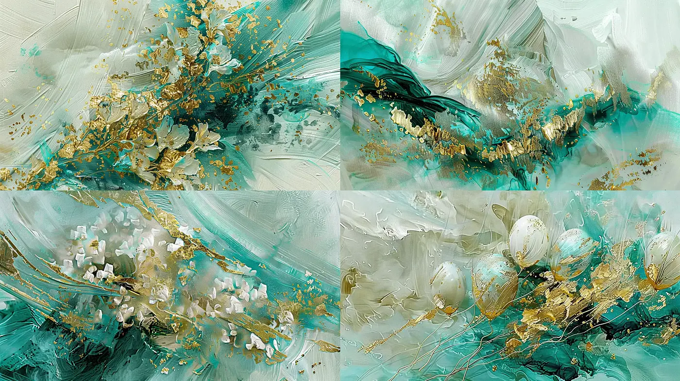 Ethereal Aqua and Gold Abstract Textural Panorama - Midjourney sref style