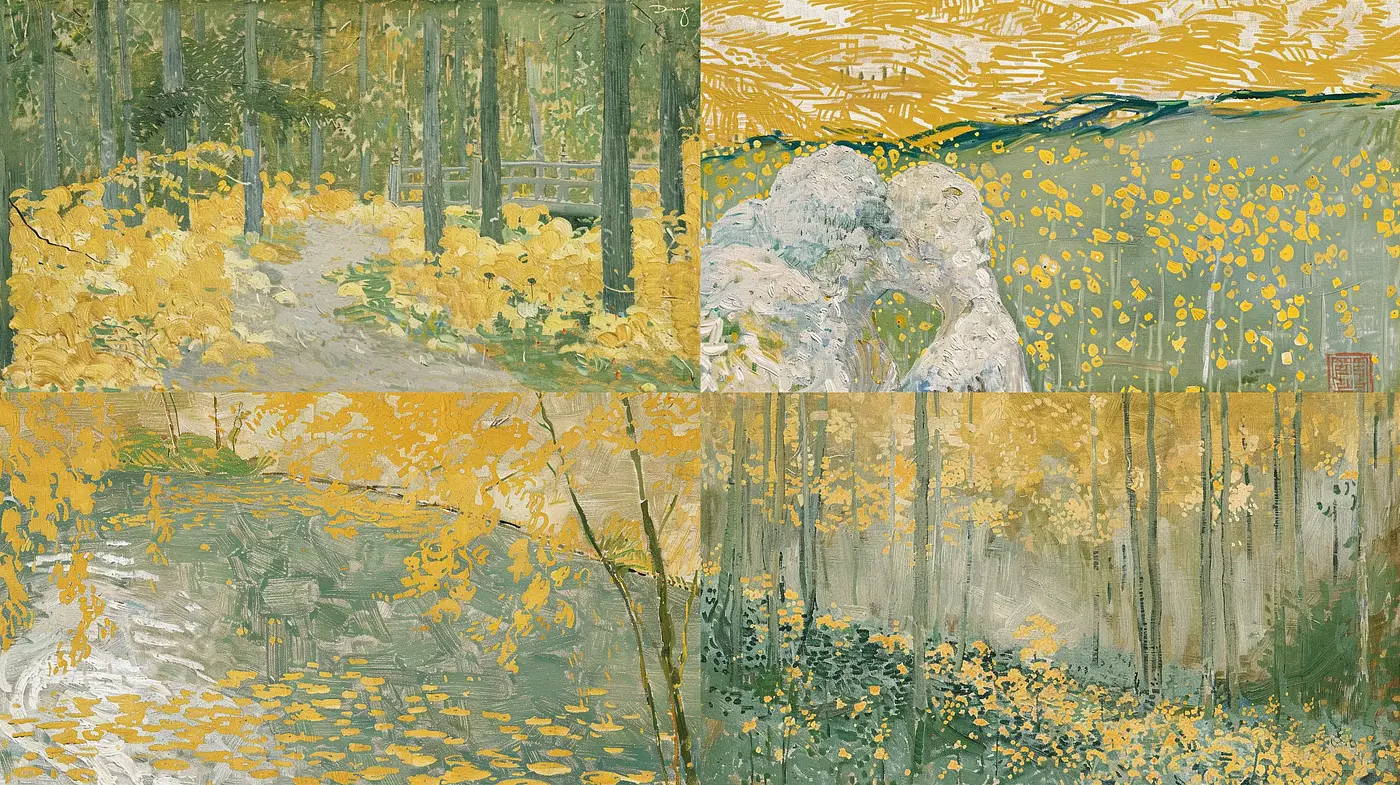 Impressionist Dreamscape in Autumnal Yellow Tones - Midjourney sref style