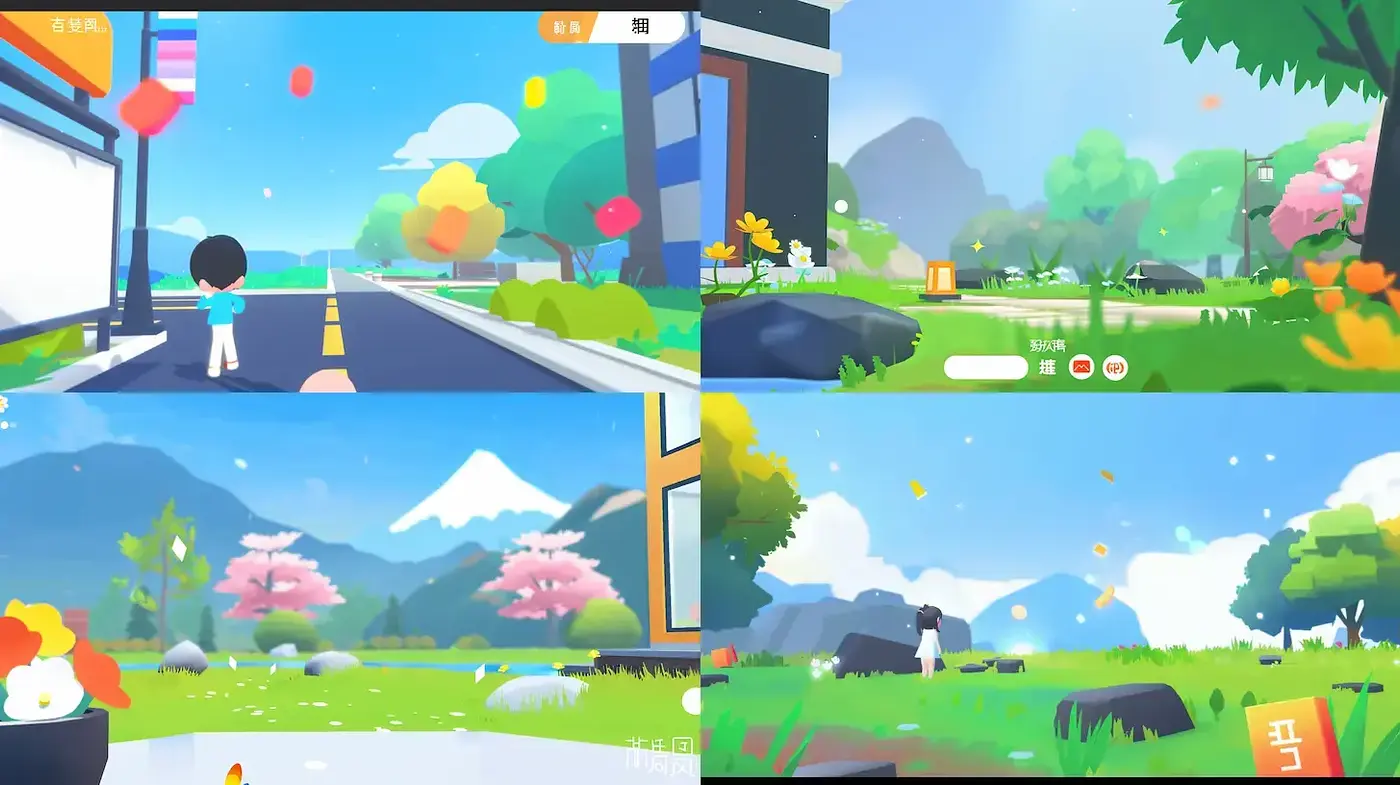 Whimsical and Colorful Digital Landscapes with a Playful Atmosphere - Midjourney sref style