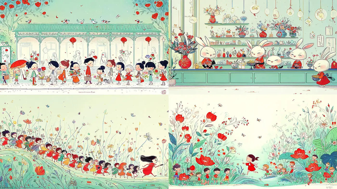 Charming and whimsical illustration style with cultural themes - Midjourney sref style