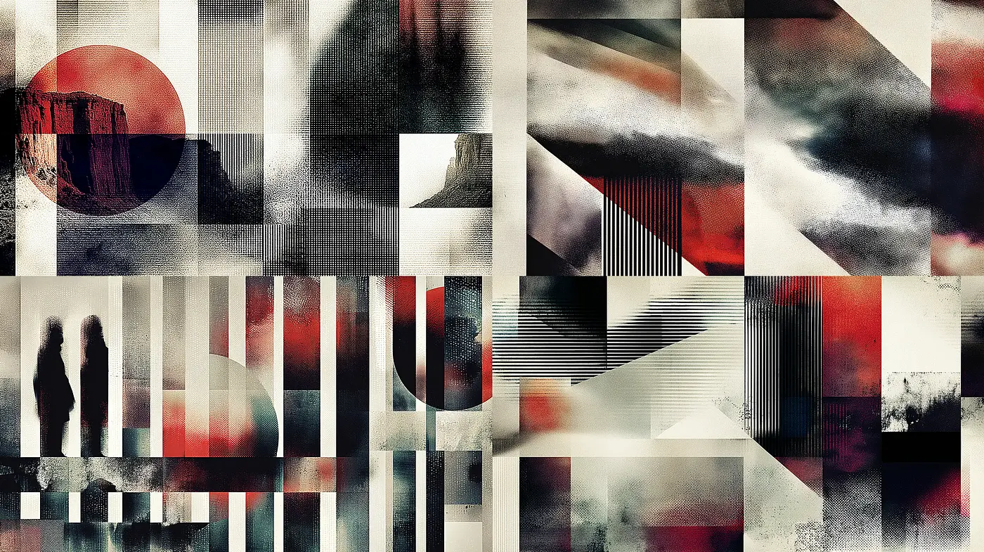 Geometric Abstraction with a Grayscale and Warm Tone Palette - Midjourney sref style