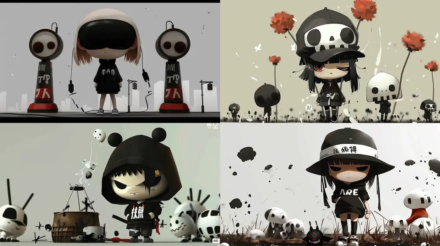 Contemporary character design with playful macabre elements - Midjourney sref style