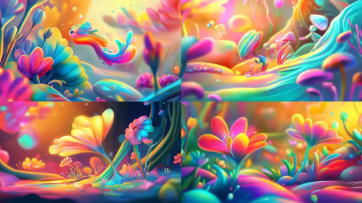 Vibrant Dreamscape of Luminous Floral Euphoria - Midjourney sref style
