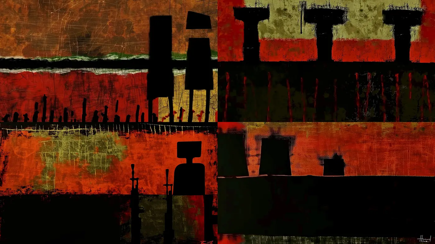 Abstract Textural Fusion of Warm Tones and Dark Accents - Midjourney sref style
