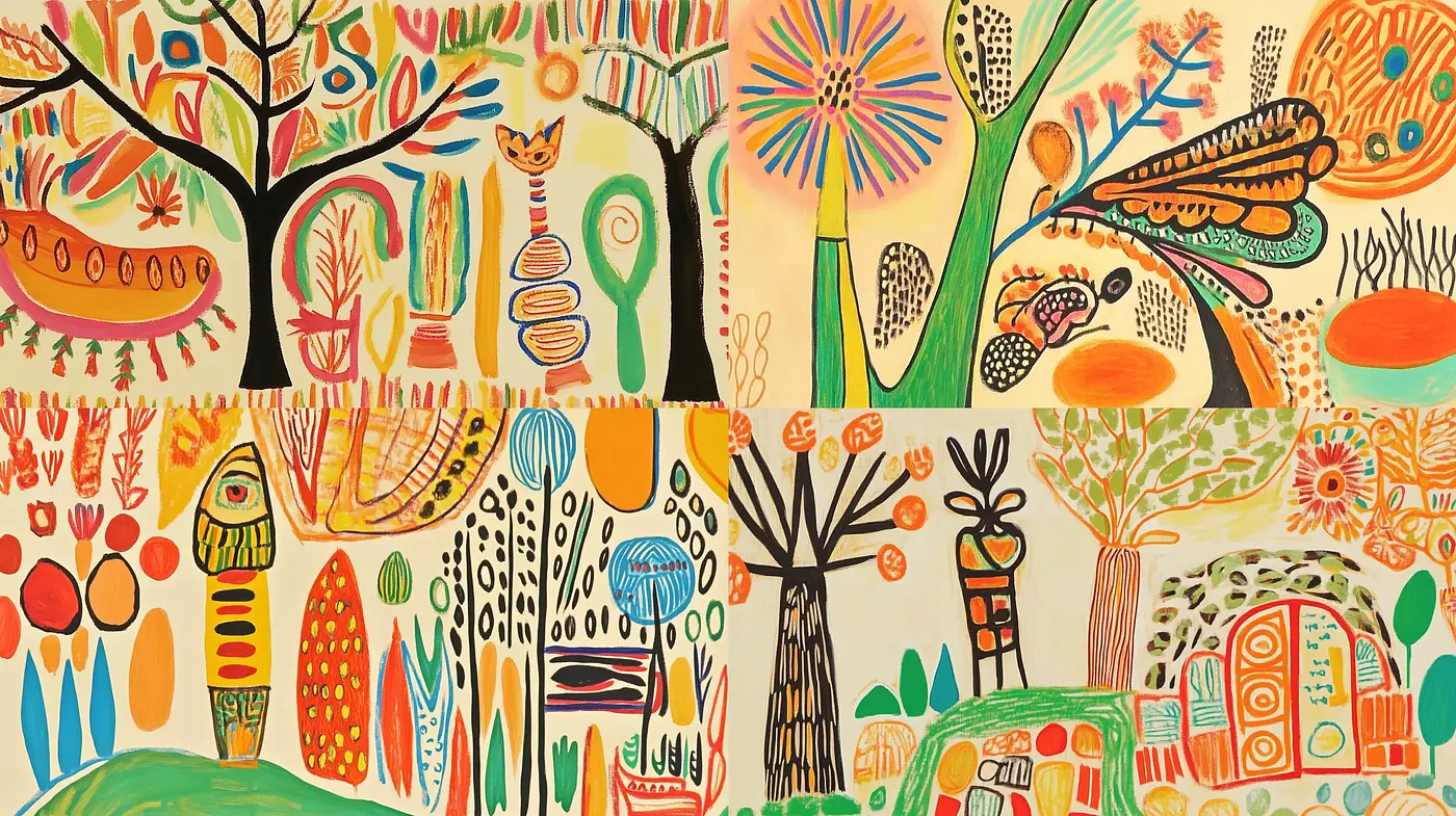 Vibrant Folkloric Brushwork Mosaic - Midjourney sref style