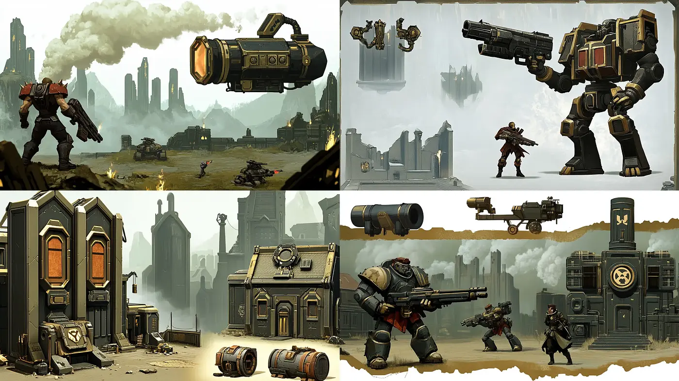 Dystopian Industrial Vision: Homogeneous Sepia-Toned Mechanized Landscapes - Midjourney sref style