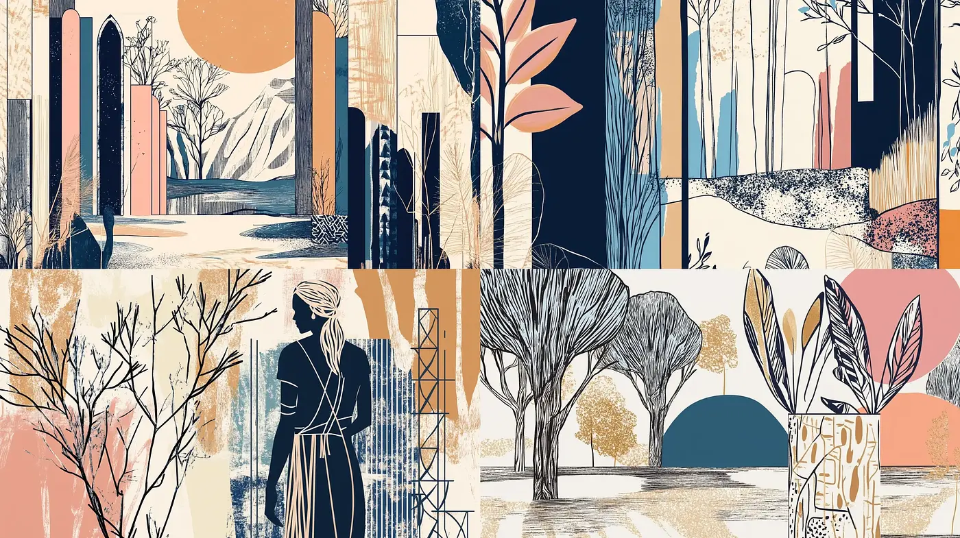Earthen Tones and Nature-Inspired Stylized Illustrations - Midjourney sref style