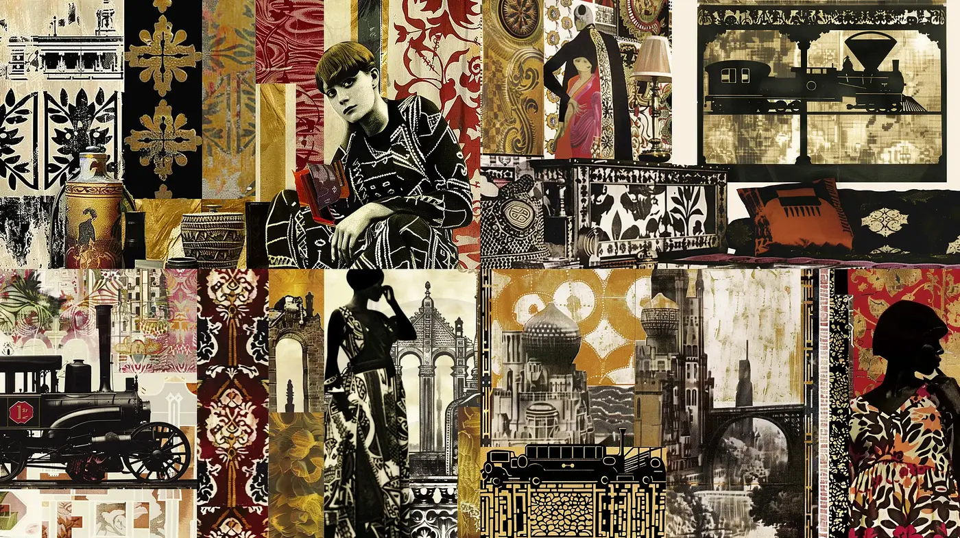 Eclectic Patchwork of Nostalgic Elegance and Industrial Times - Midjourney sref style
