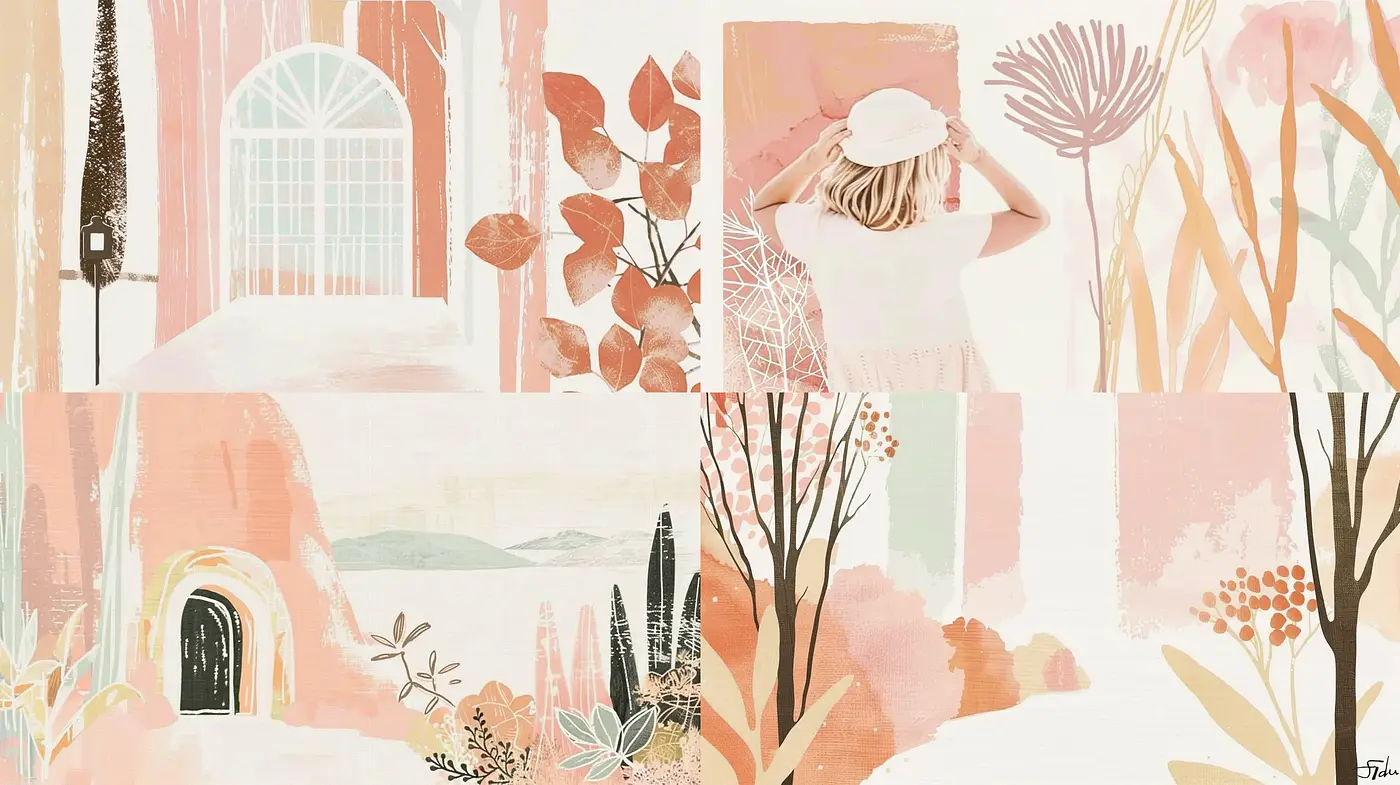 Serene Pastel Vistas: A Harmony of Soft Tones and Organic Forms - Midjourney sref style