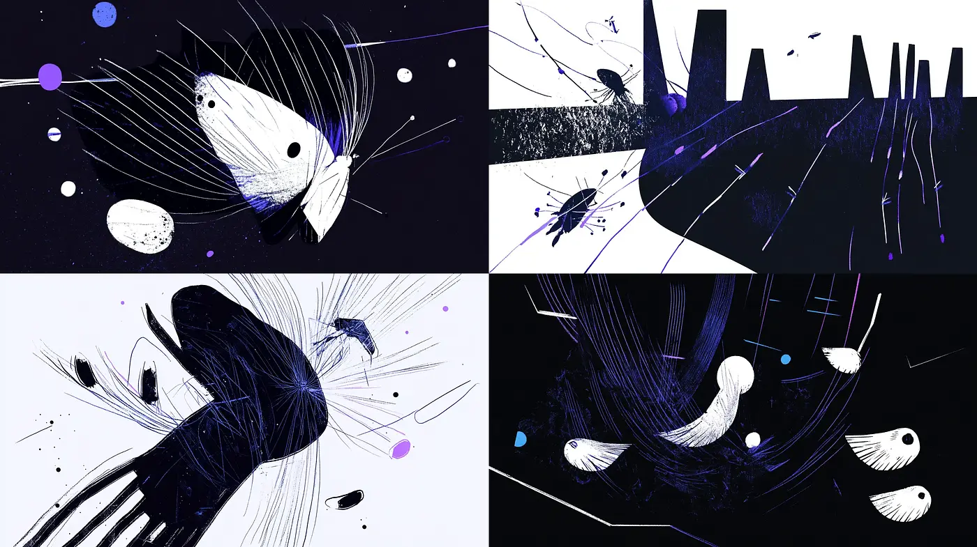 Cosmic Dance in Indigo Hues: A Fusion of Abstract Expressionism and Digital Art - Midjourney sref style