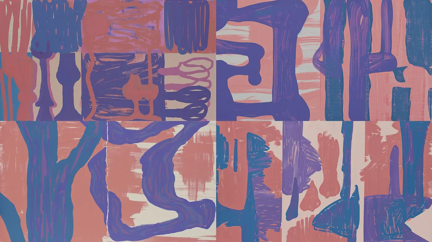 Abstract Brushwork Harmony in Warm and Cool Tones - Midjourney sref style