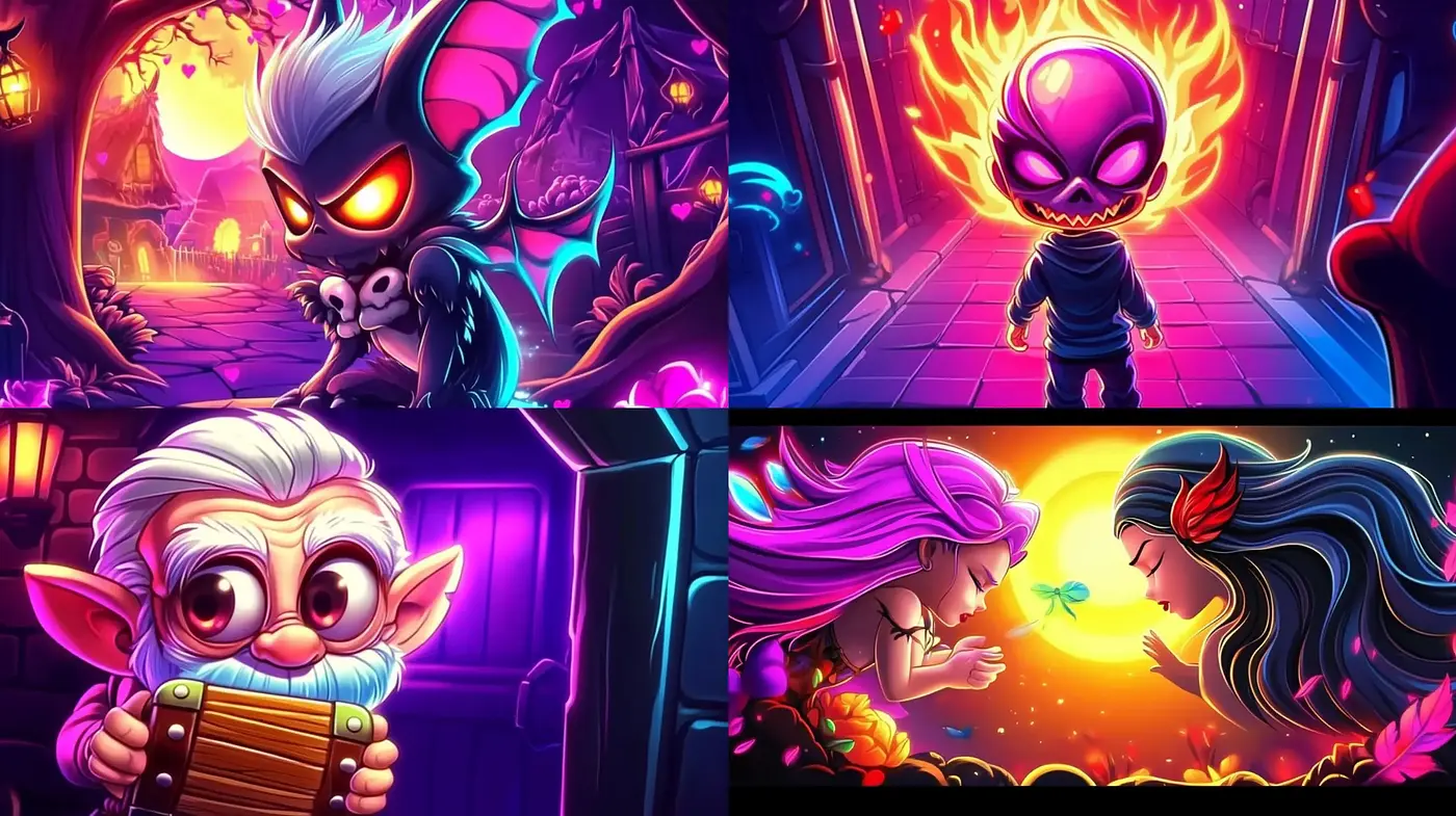 Saturated Fantasia: A Vivid and Luminous Digital Illustration Ensemble - Midjourney sref style