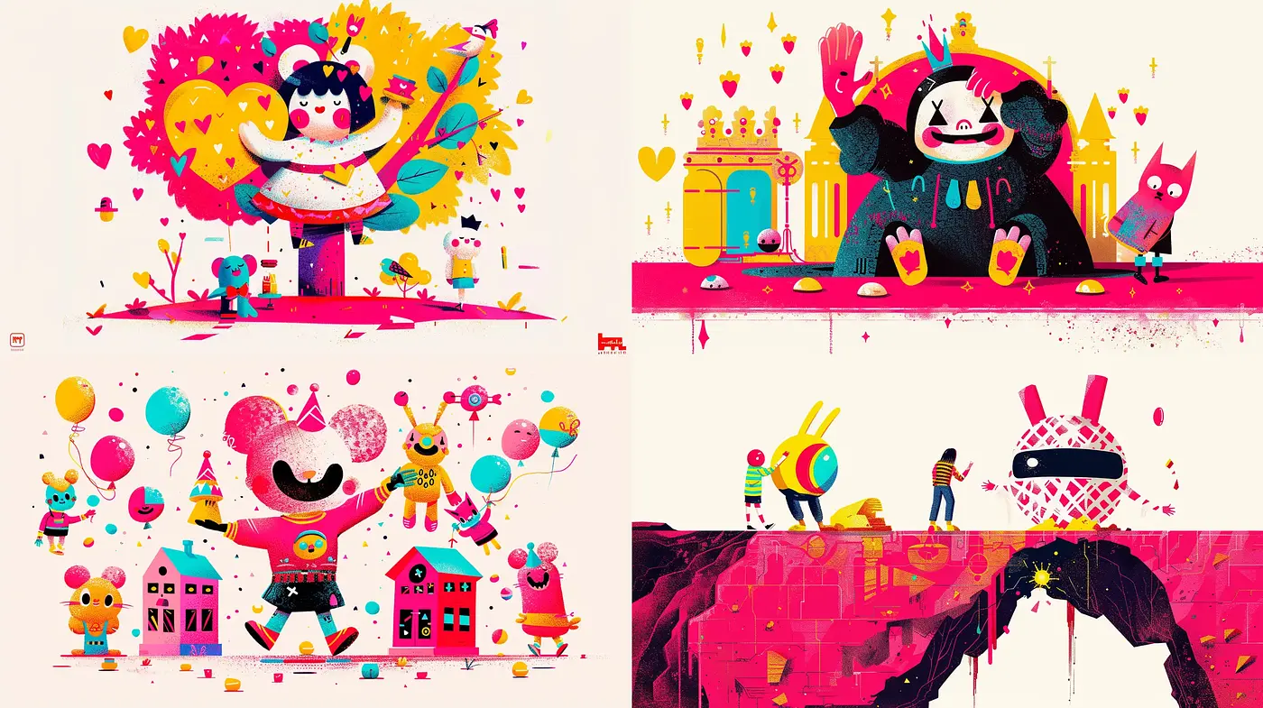 Whimsical Fusion of Pop Art and Modern Graphic Illustrations - Midjourney sref style