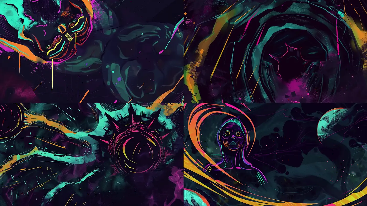 Psychedelic Dreamscape in Luminous Hues - Midjourney sref style