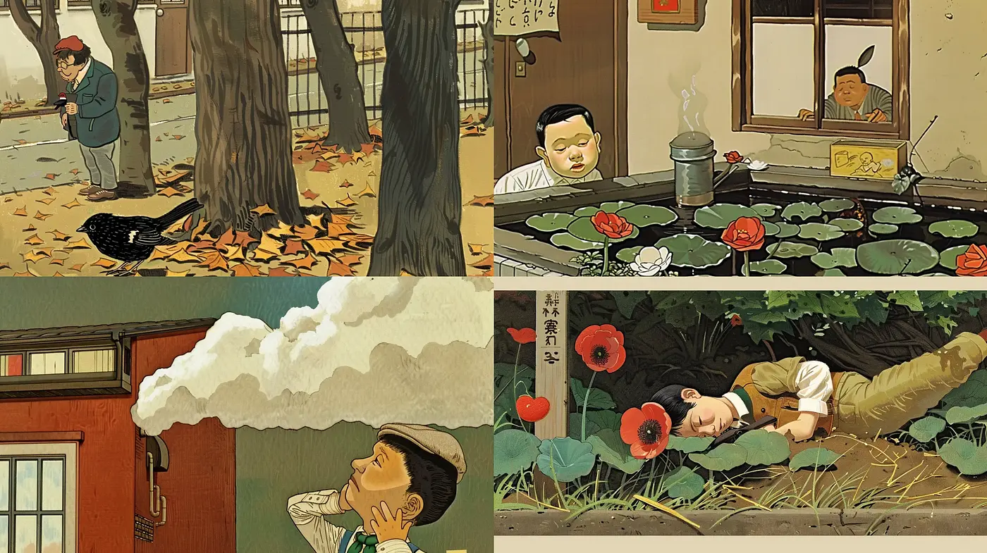 Melancholic Reverie in Stylized Pastoral Scenes - Midjourney sref style