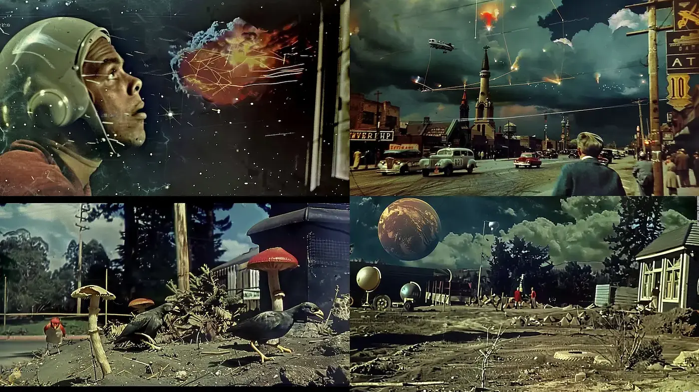Surreal Retro-Futuristic Aesthetic with Cosmic Influences - Midjourney sref style