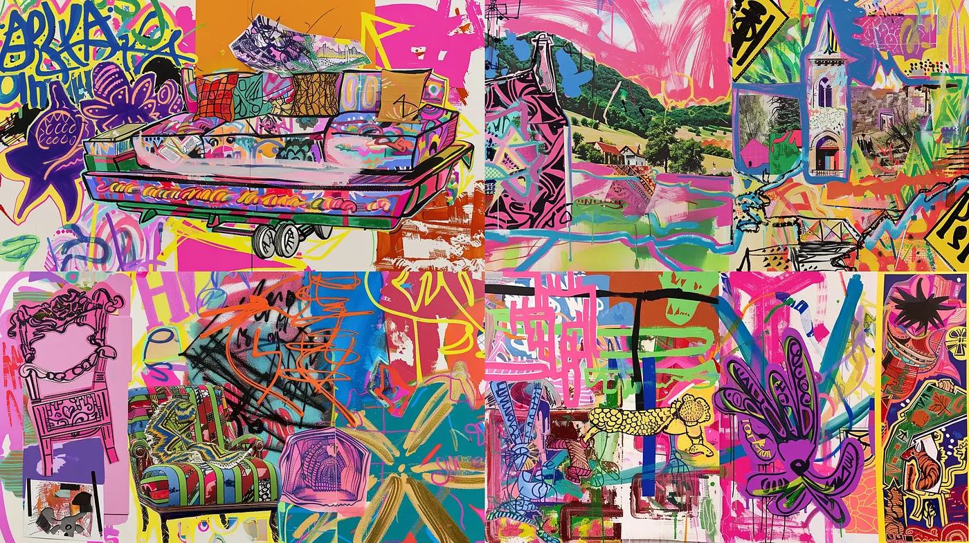 Vibrant Graffiti Collage with Pop Art Overtones - Midjourney sref style