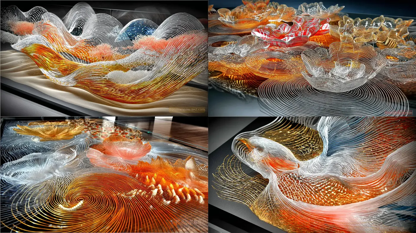 Fluid Abstract Forms with Translucent Textures and Vibrant Warm Tones - Midjourney sref style