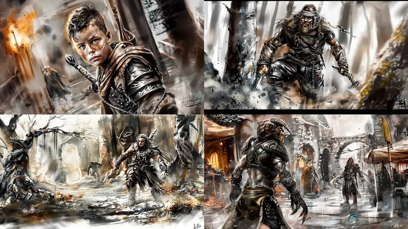 Dynamic and Intense Fantasy Illustration Style with Elemental Realism - Midjourney sref style