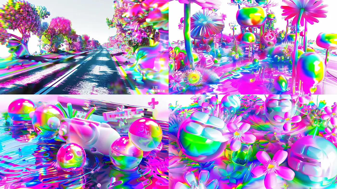 Vibrant Surrealism with Fluid Dynamics and Neon Aesthetics - Midjourney sref style