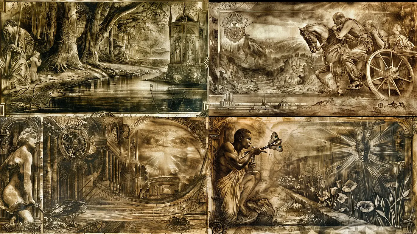 Sephia-Toned Tapestry of Timeless Tales - Midjourney sref style