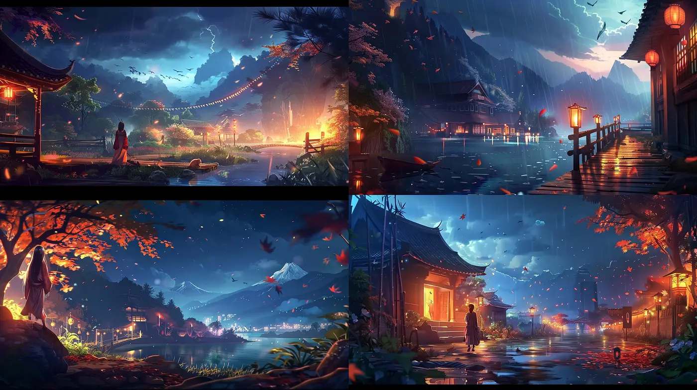 Luminous Twilight Elegy: A Dance of Vivid Colors and Enigmatic Lights - Midjourney sref style