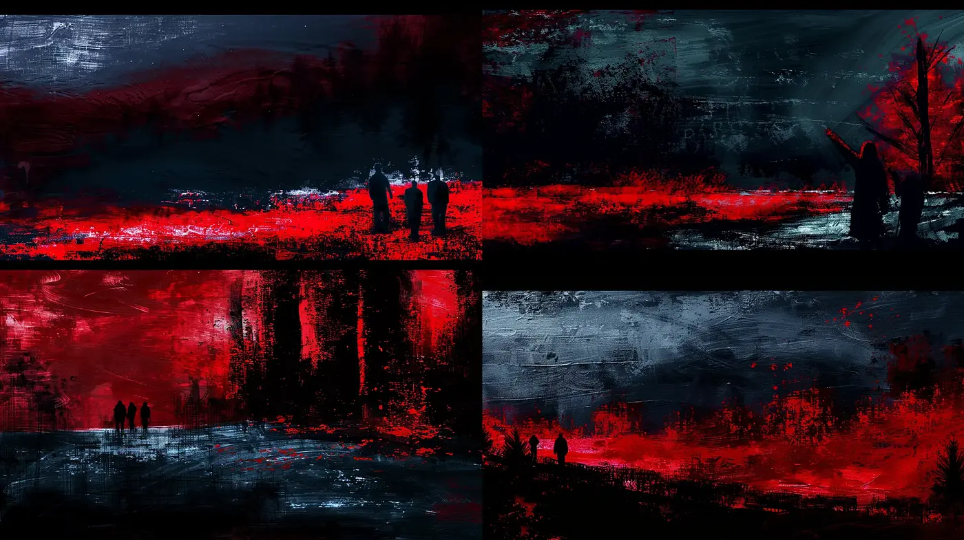 Monochromatic Twilight: A Study in Crimson and Ebony - Midjourney sref style
