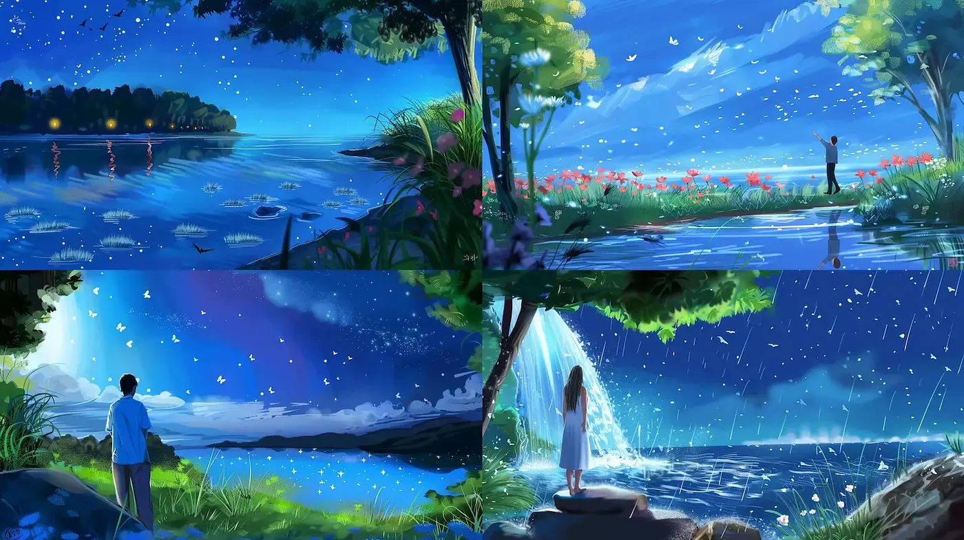 Serene Landscapes with Ethereal Night Elements and Nature's Embrace - Midjourney sref style