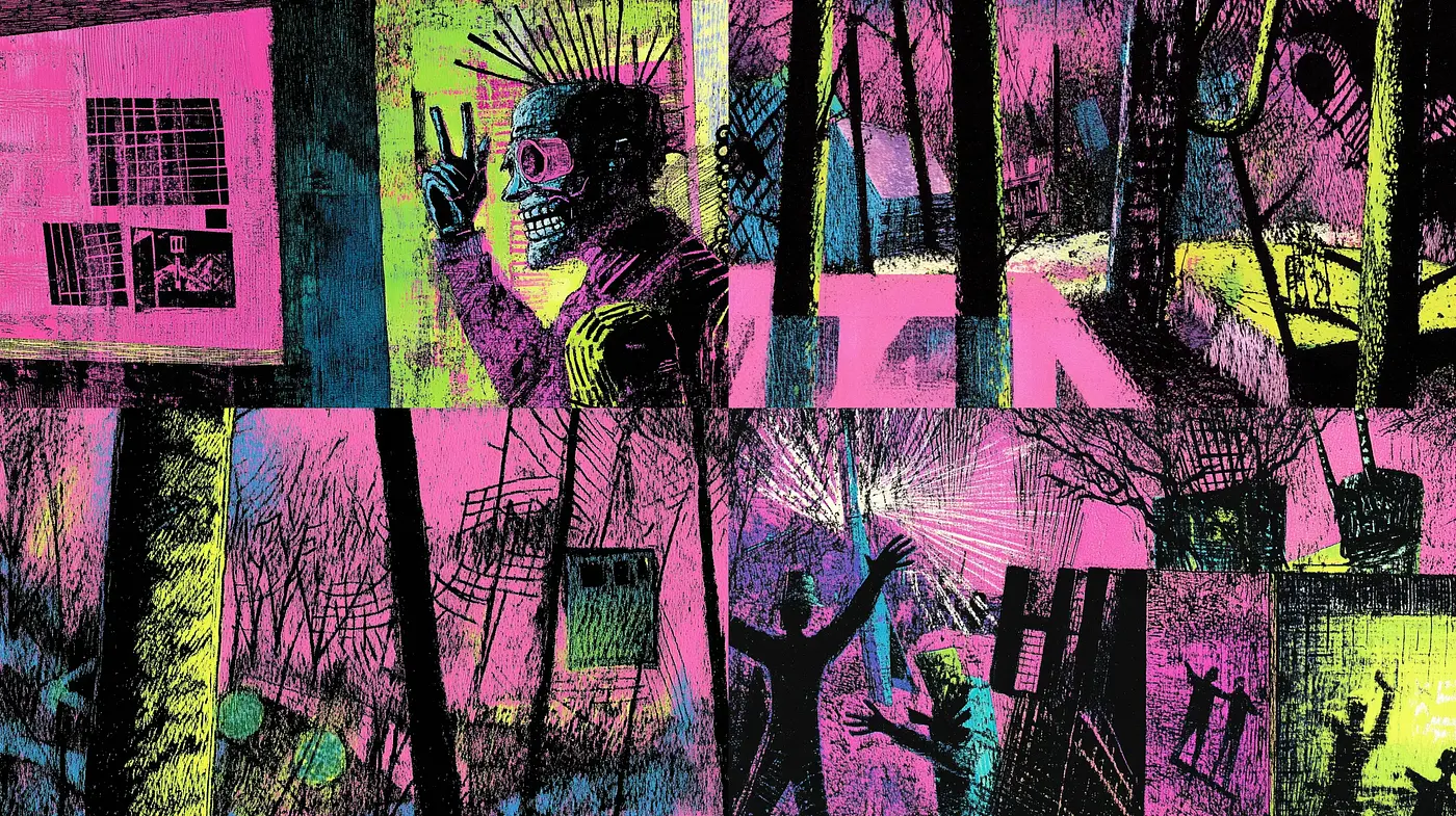 Neon-Noir Expressionist Fusion with a Tinge of Cyberpunk - Midjourney sref style