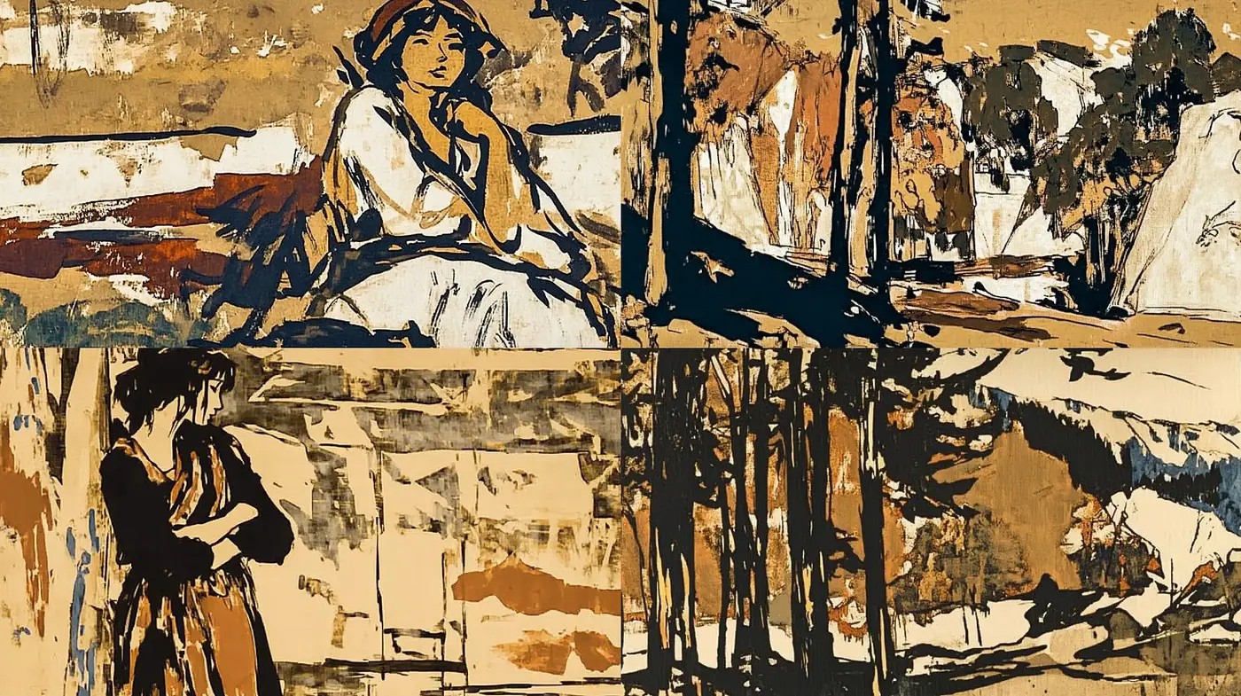 Abstract Brushstroke Symphony in Earthy Tones - Midjourney sref style