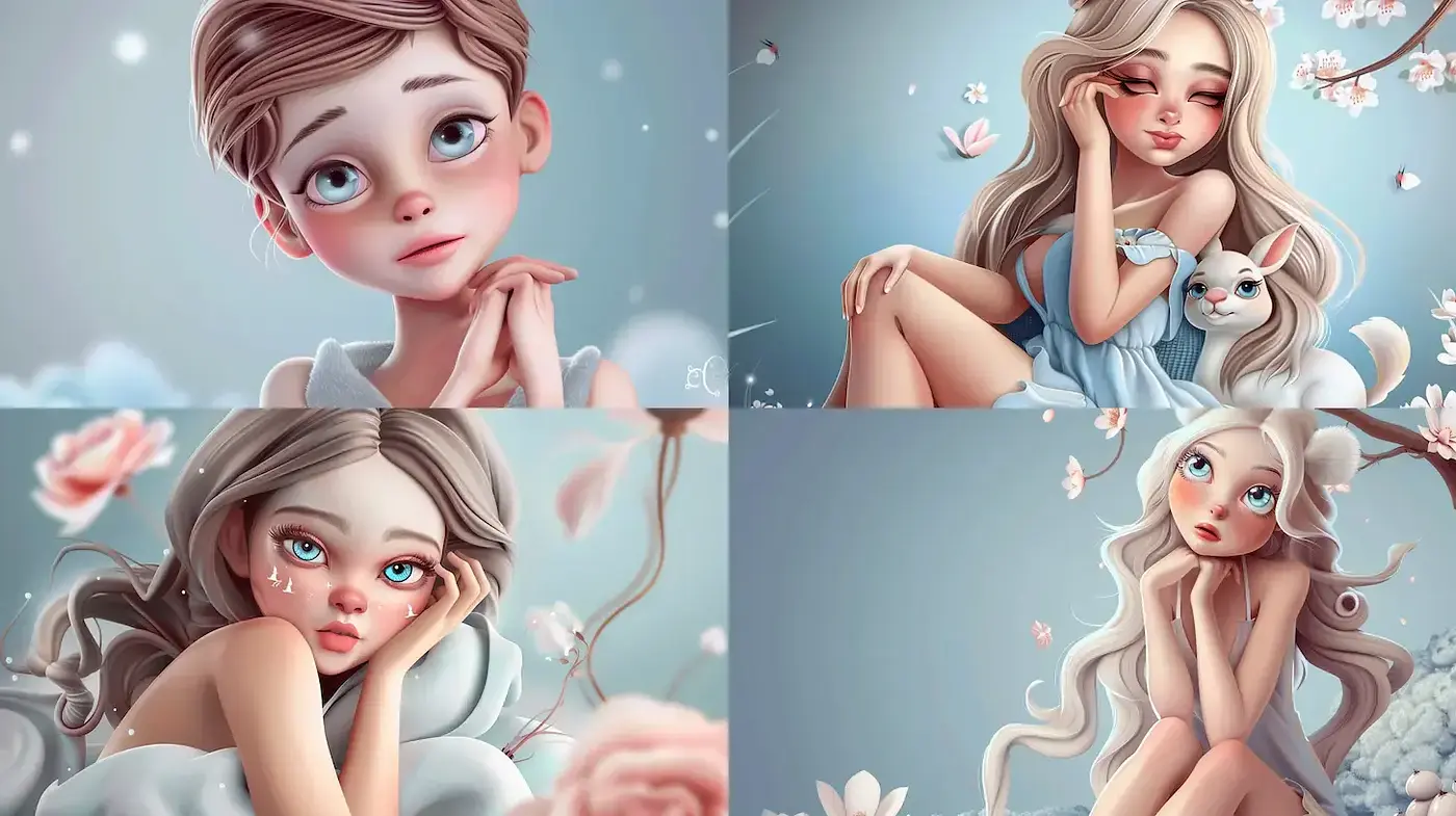 Whimsical and ethereal cartoon style with gentle elegance - Midjourney sref style