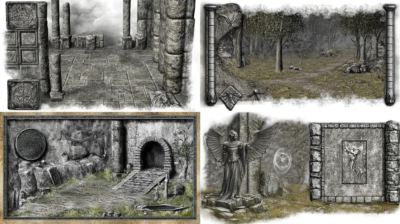 Monochromatic Mystique of Ancient Ruins - Midjourney sref style