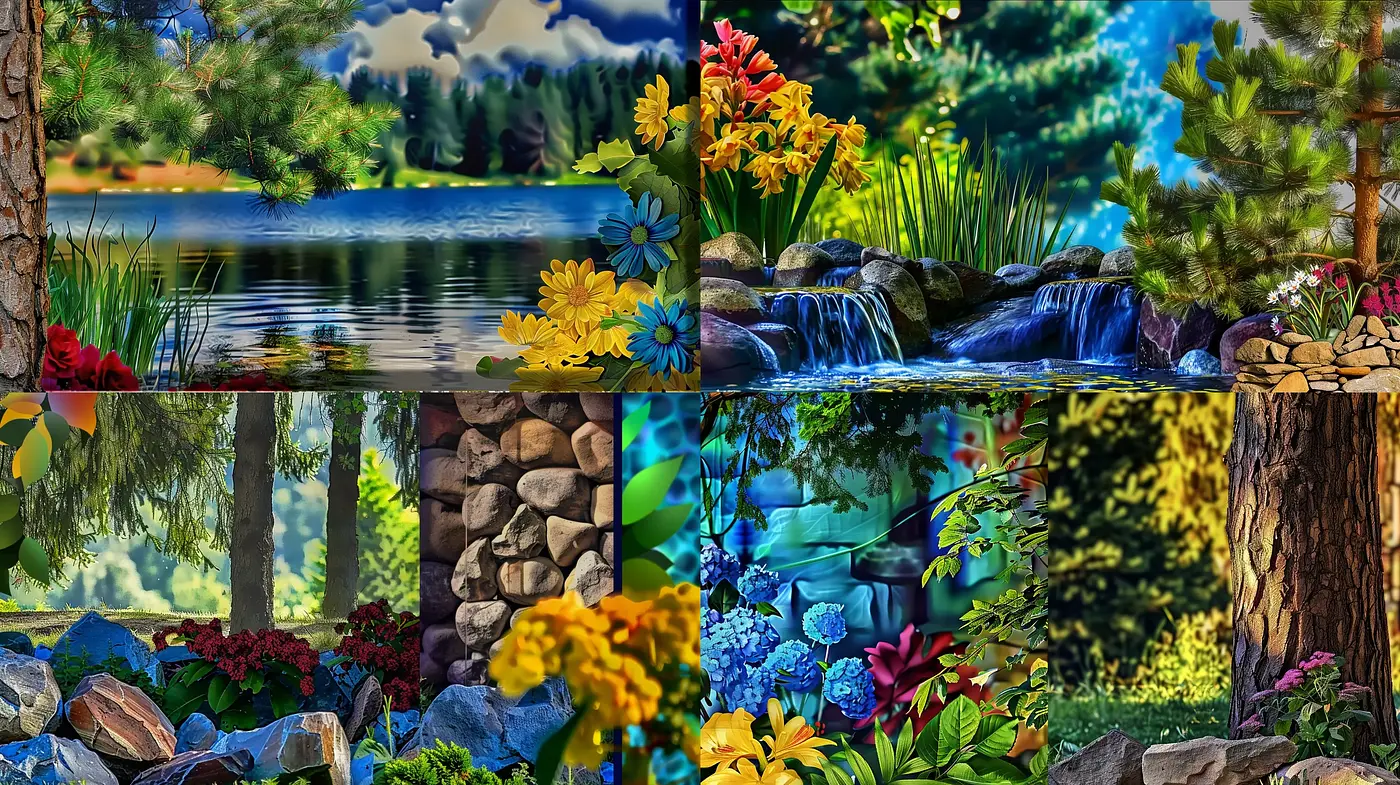 Lush Garden Vistas with Enhanced Saturation and Impressionist Overtones - Midjourney sref style