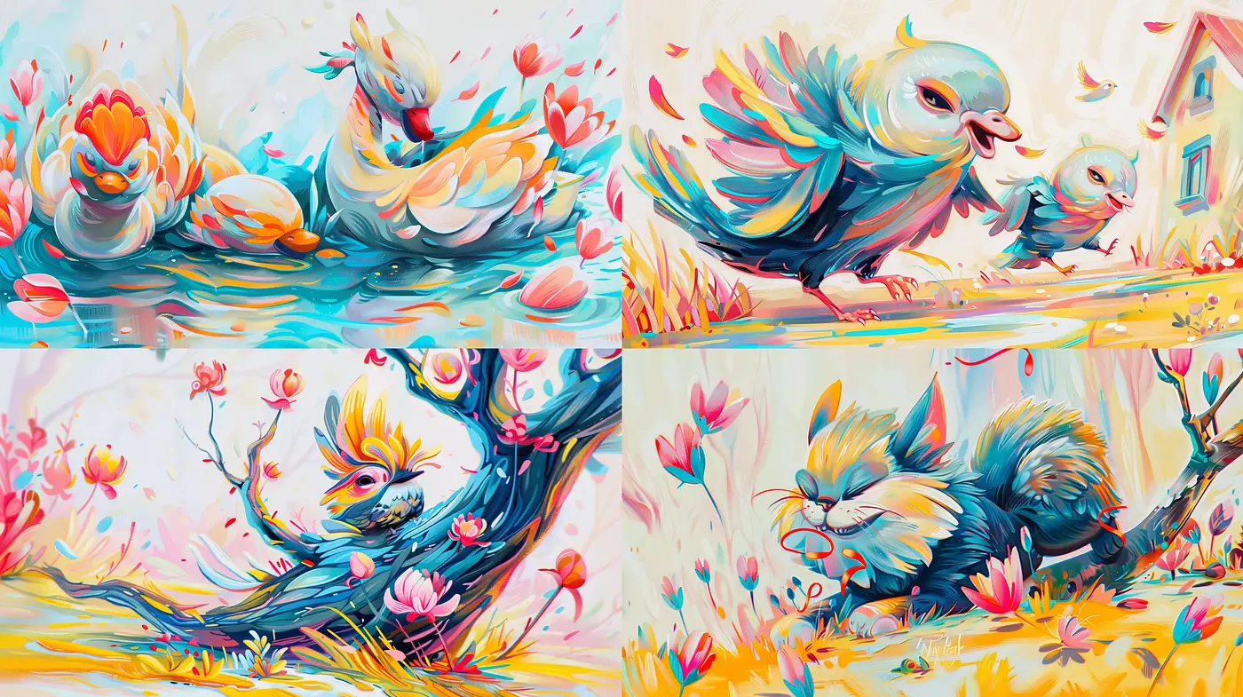 Whimsical Nature in Vivid Brushstrokes - Midjourney sref style