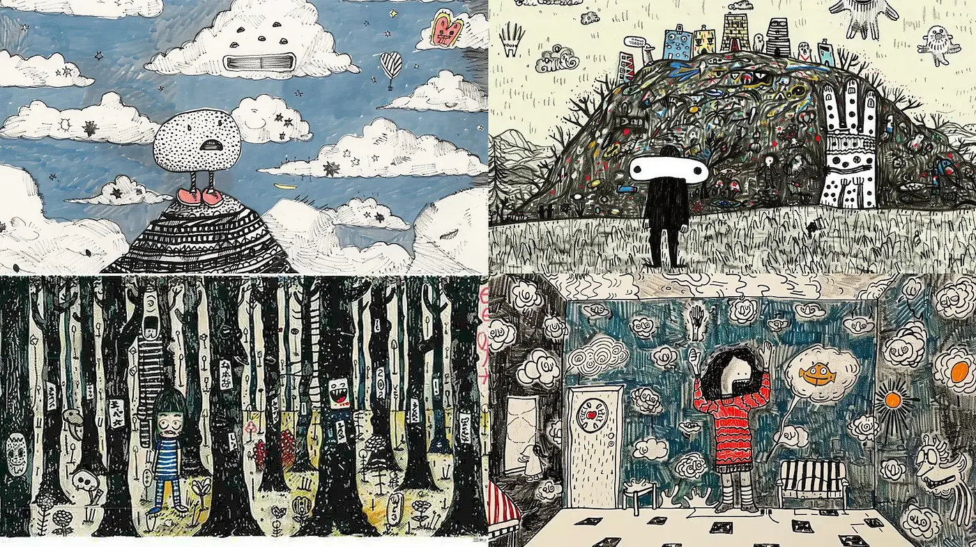 Playful and Whimsical Illustrations with a Hand-Drawn Quality - Midjourney sref style