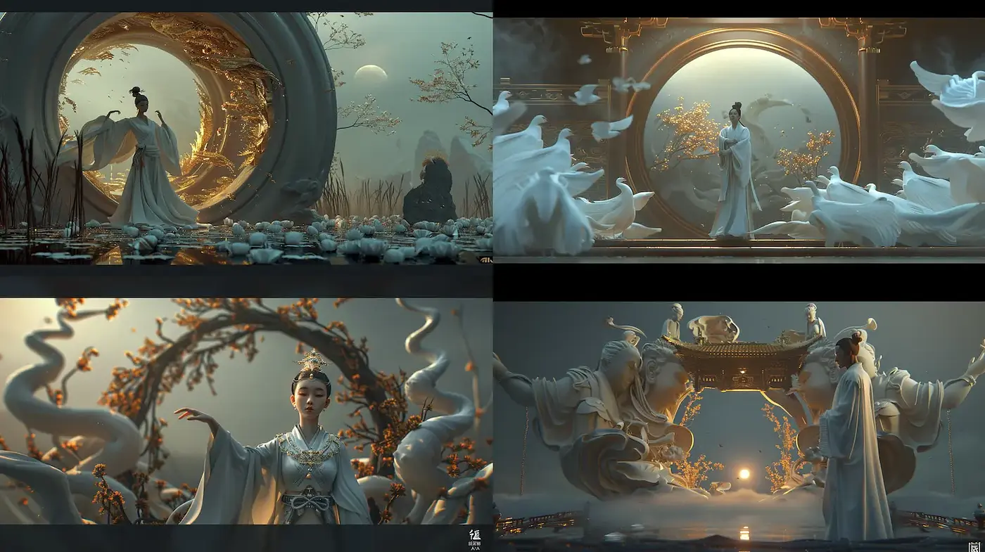 Elegant Tranquility with Ethereal Textures and Harmonious Elements - Midjourney sref style
