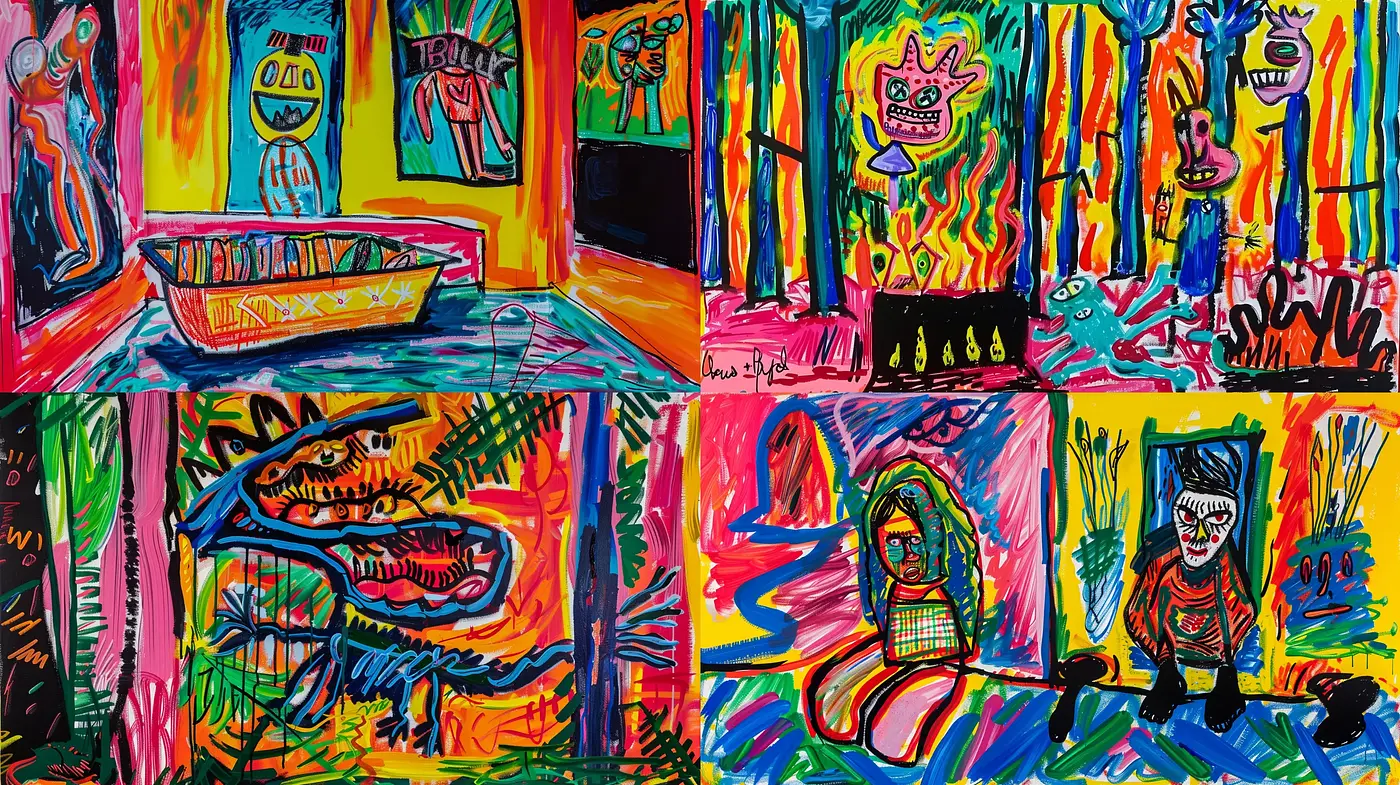 Vibrant Expressionist Fusion with Childlike Imagination - Midjourney sref style