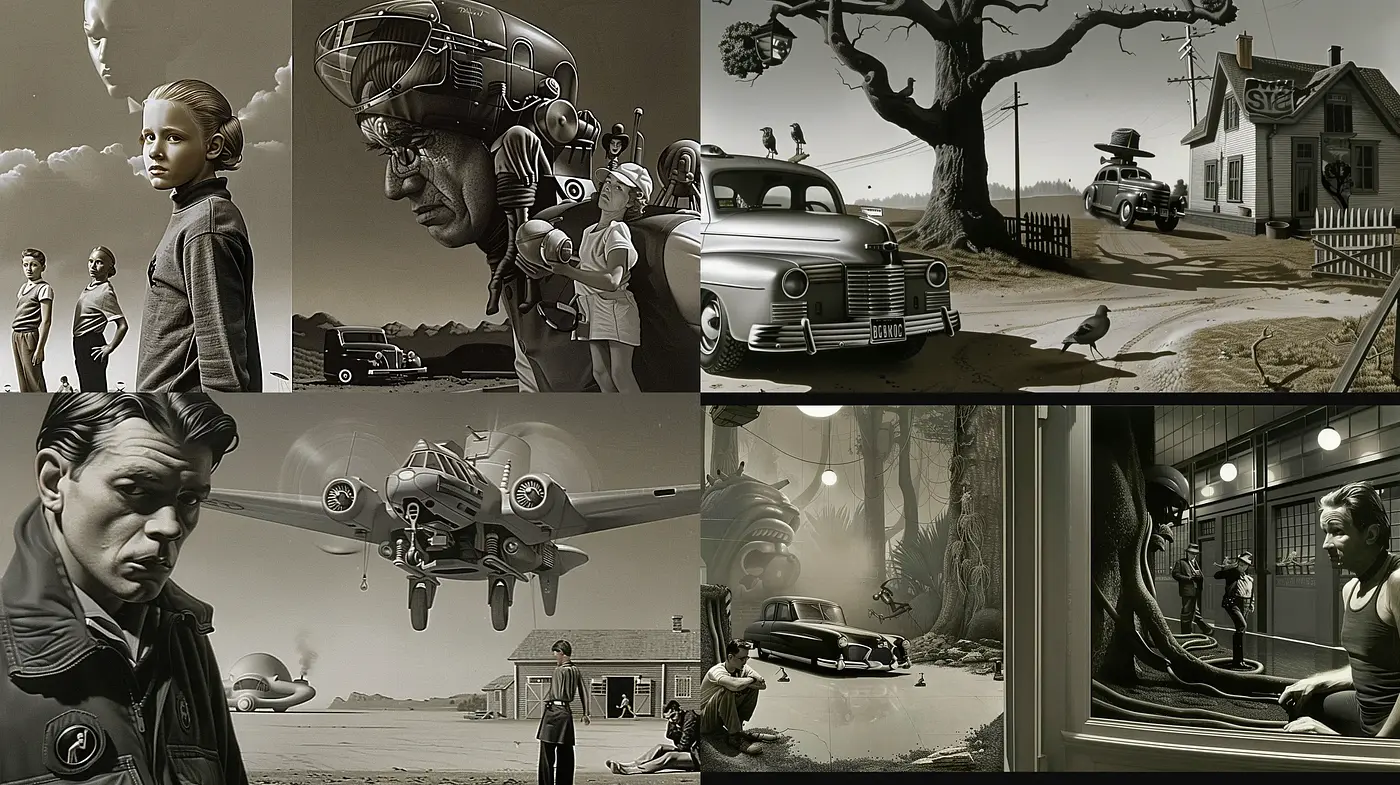 Sepia-Toned Retrofuturistic Visions with a Nostalgic Essence - Midjourney sref style