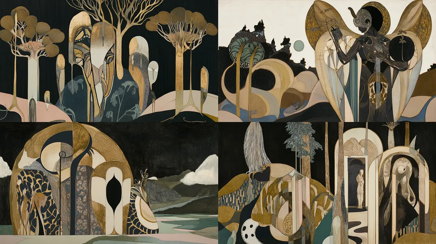 Enigmatic Elegance in Stylized Nature - A Homage to Art Deco Reverie - Midjourney sref style