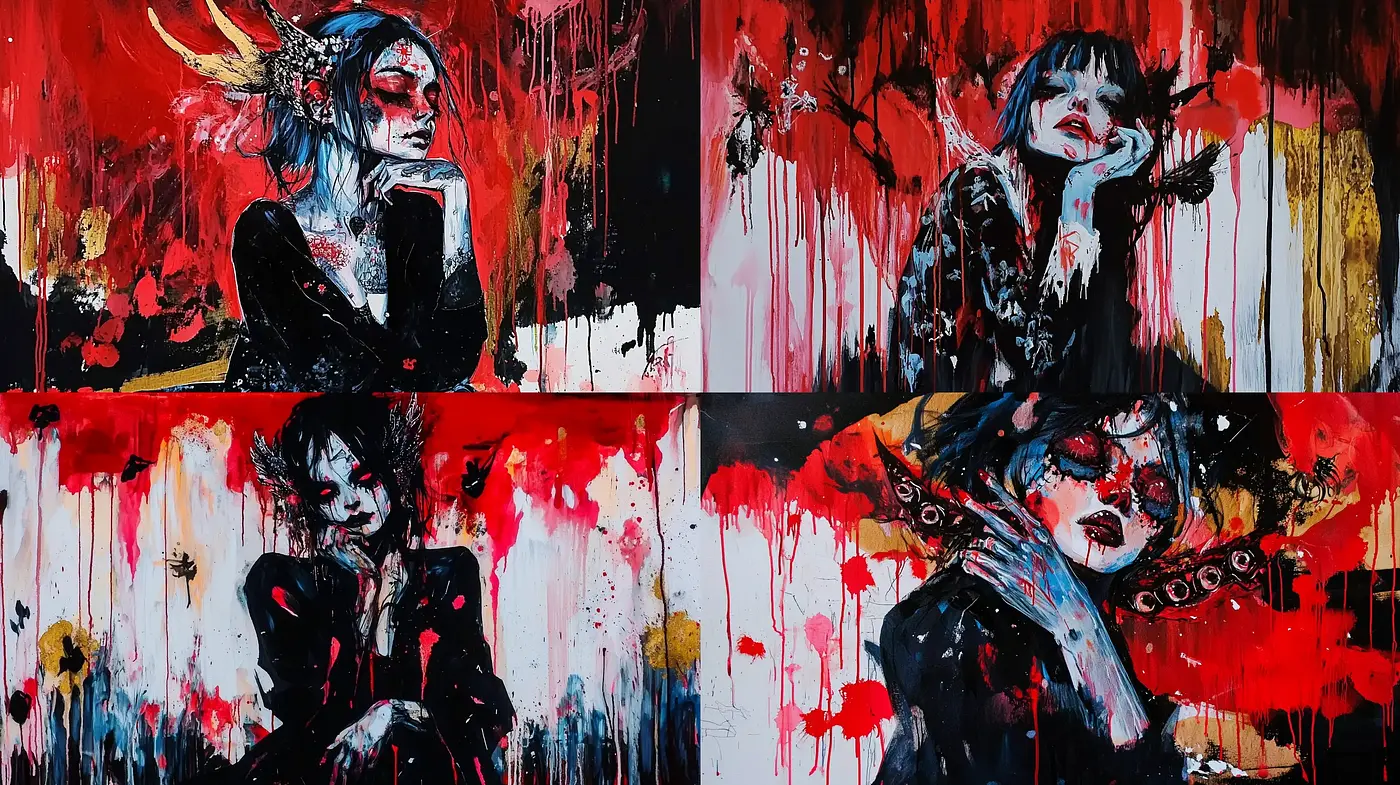 Dramatic Contrasts and Dripping Paint: A Study in Expressionist Fervor - Midjourney sref style