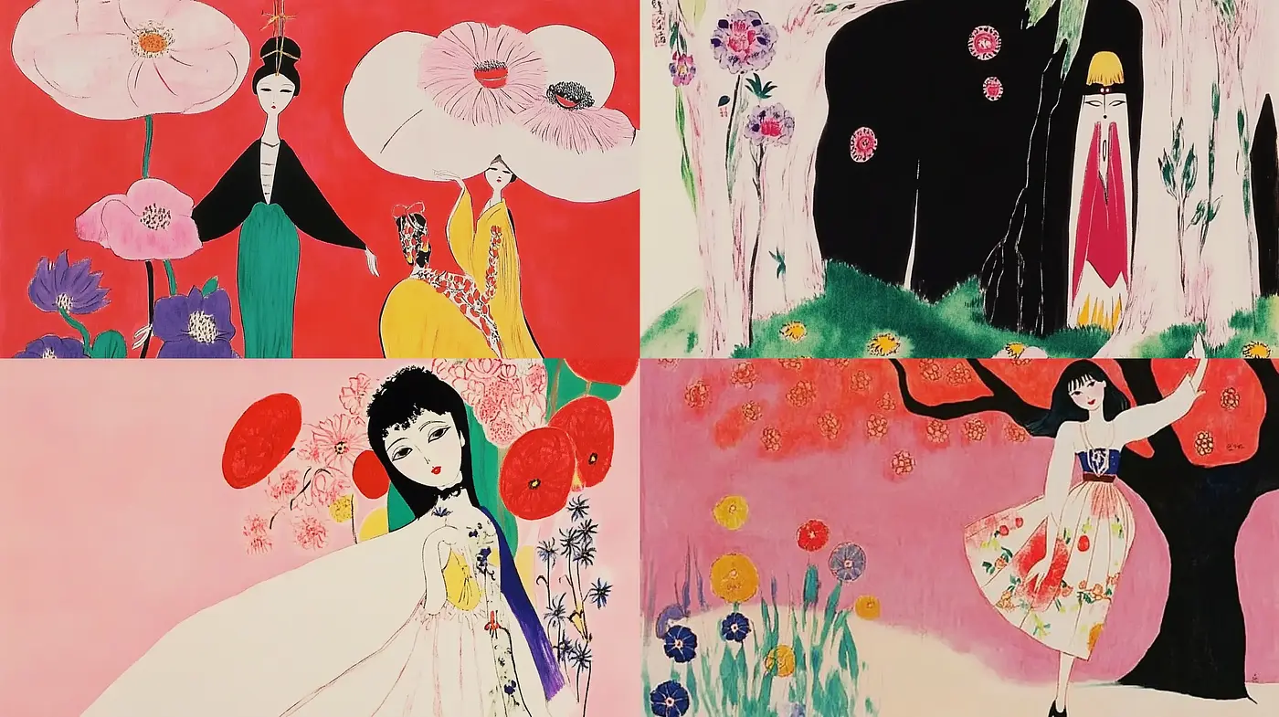 Ethereal Blooms and Figures in Expressive Color Field Ensembles - Midjourney sref style