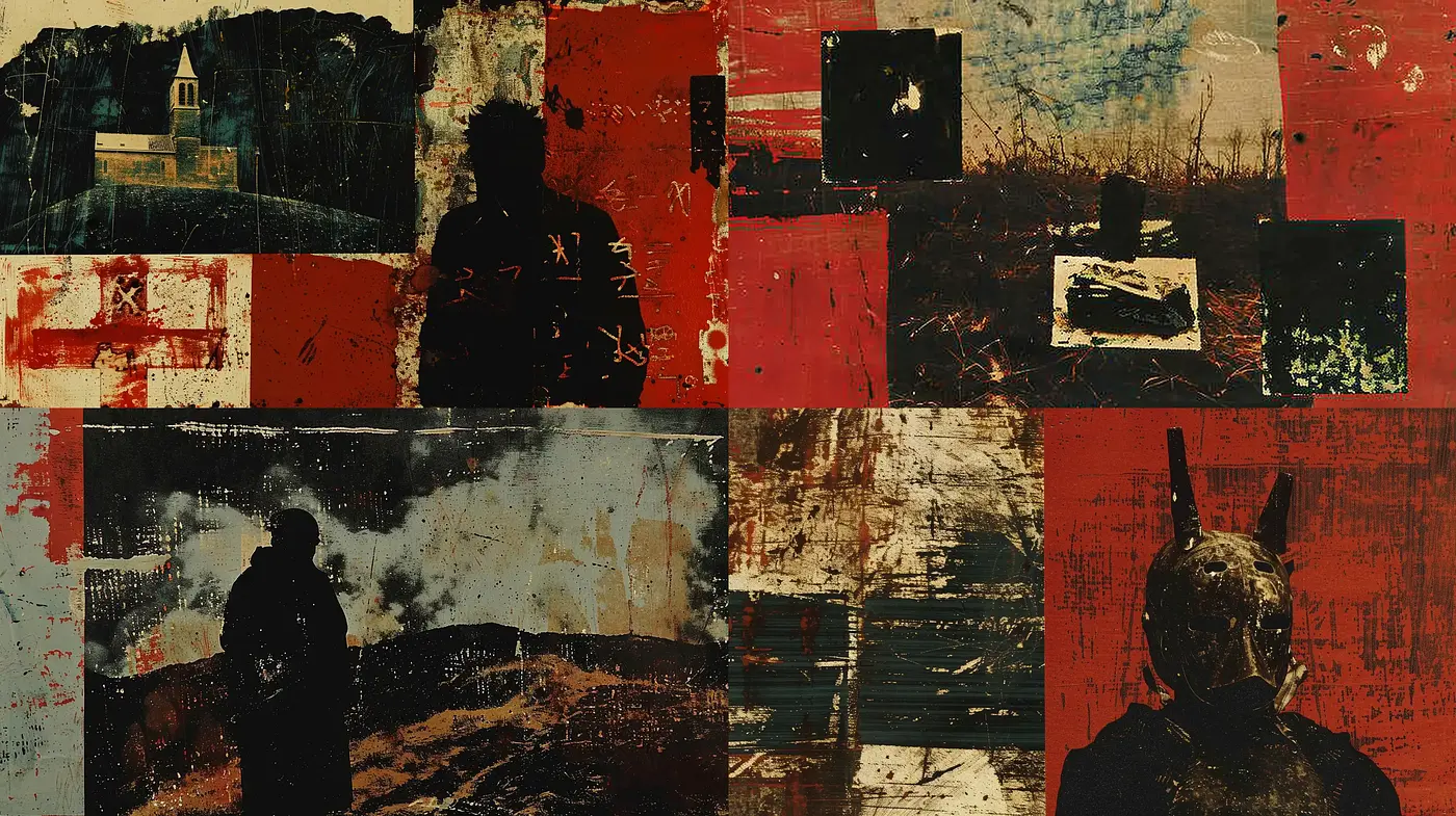 Rugged Textural Collage Evoking Nostalgia and Melancholy - Midjourney sref style